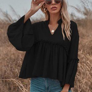 BOHO DOLLZ Babydoll Blouse - black